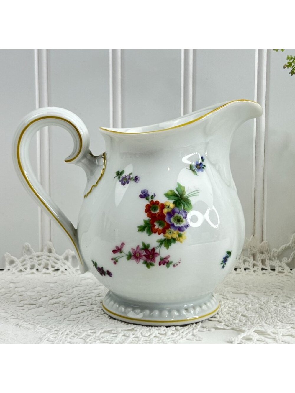 Rosenthal Cream Pitcher 12 oz Germany Porcelain Floral White Yellow Trim Dining